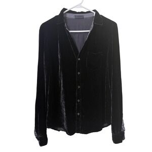 CP Shades Black Silk Blend Velvet Button Down Shirt Blouse Womens Medium USA